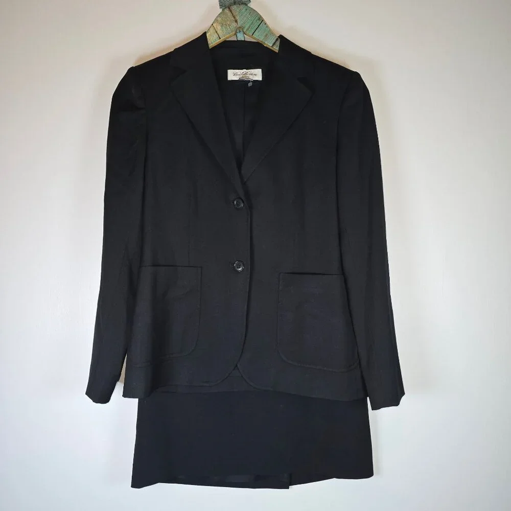 Brooks Brothers Women's Black Wool 2 Piece Professional Pencil Skirt Set, 2P/4P